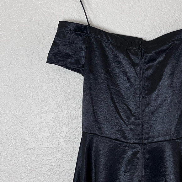 Windsor | Off the shoulder silky high low black mini dress size medium - Picture 8 of 11